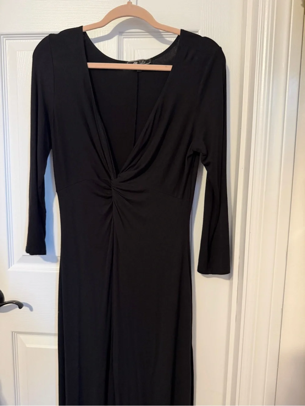 Lily Black Twist-Knot Long Sleeve Midi Dress